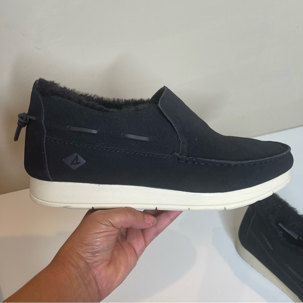 SPERRY MENS MOC SIDER SLIP ON SHOES BLACK SUEDE COLOR